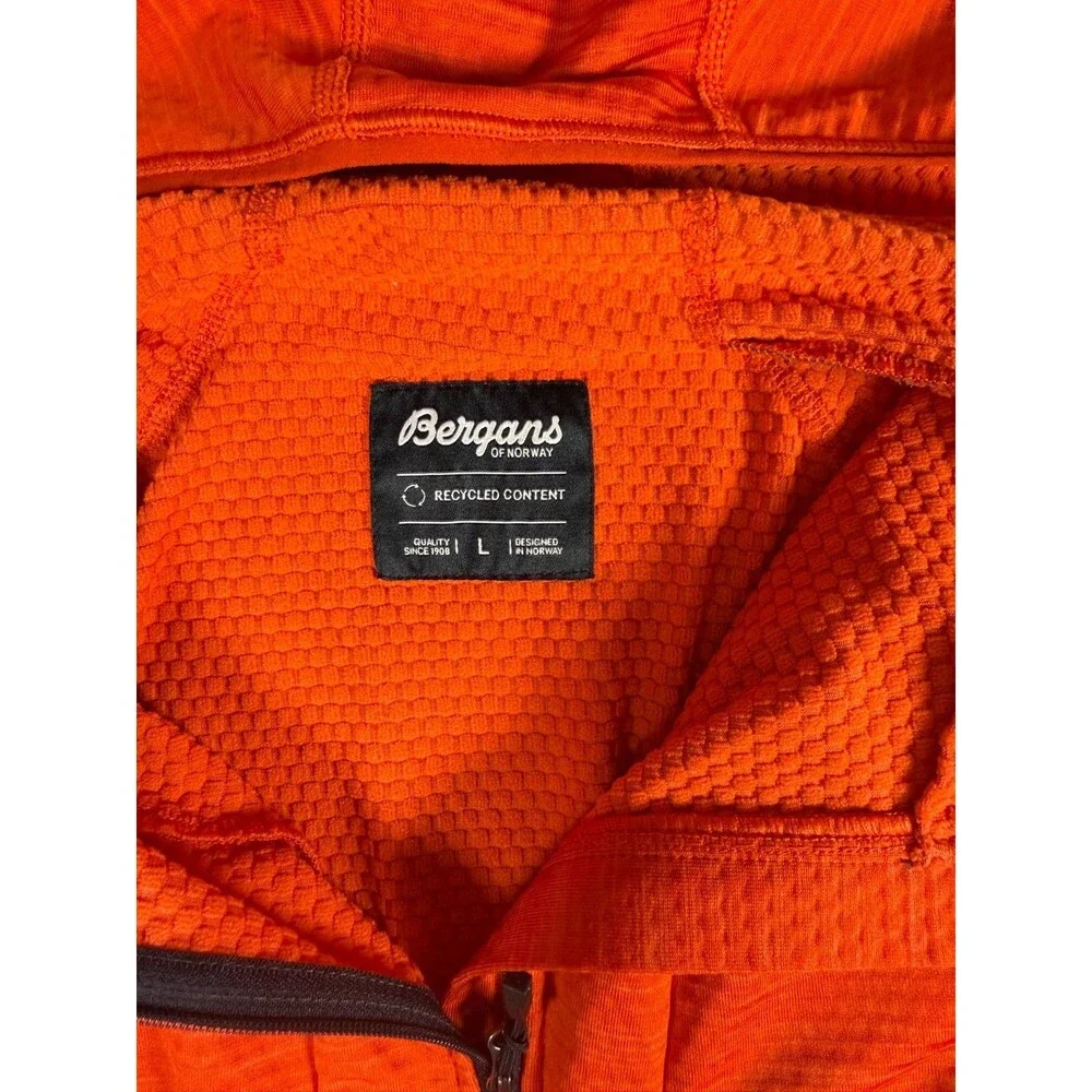Bergans of Norway Jacket Womens Sz L Hooded Orange Full Zip 100% Recycled SKU160